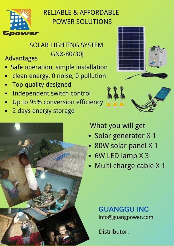 Pin Lithium Hệ thống năng lượng mặt trời nông thôn SHS Hệ thống chiếu sáng năng lượng mặt trời 80W